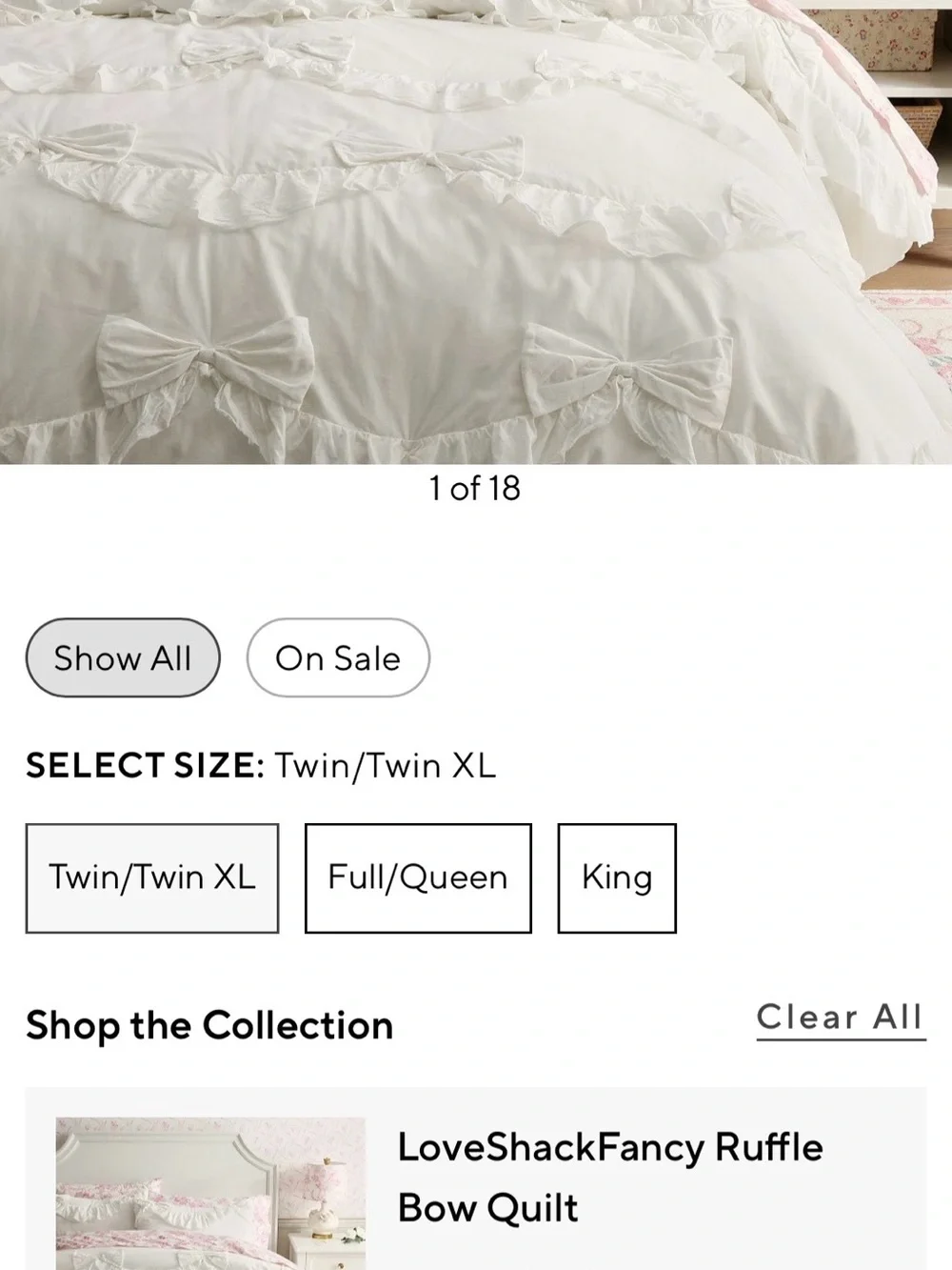 LoveShackFancy DORM Beautiful Pottery Barn TwinXL Bow Comforter with Sham